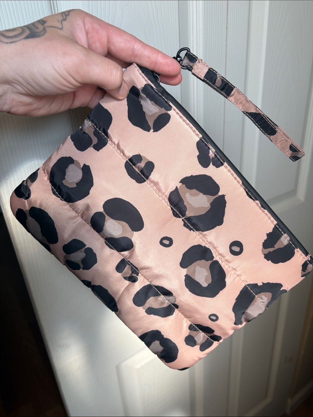 Leopard Print Wristlet Pouch Tan